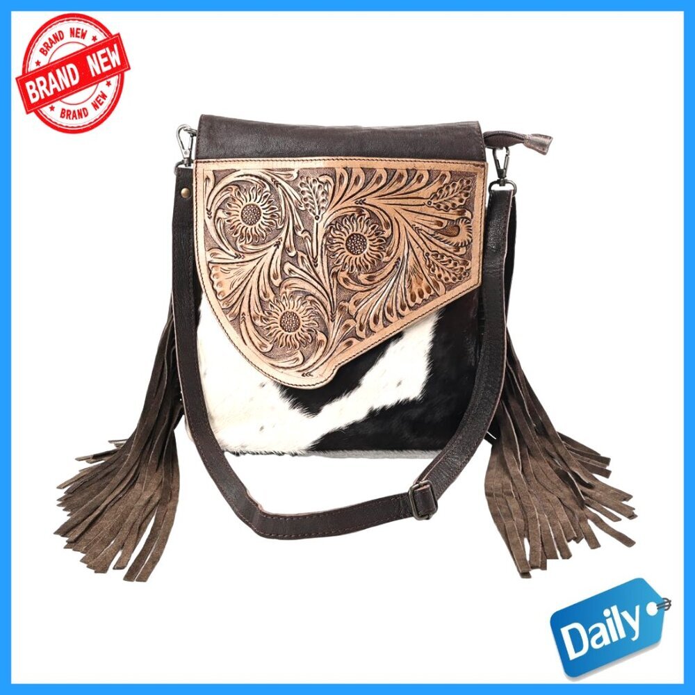 Western Boho Crossbody Bag Leather Fringes Adjustable Strap Spacious